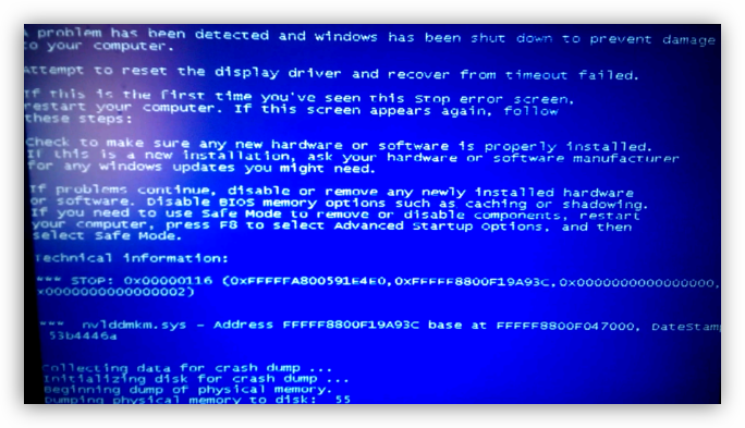 Синий экран смерти при неисправной видеокарте в компьютере